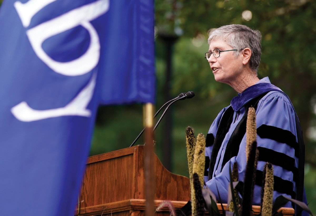 Provost Margaret T. McFadden addresses the Class of 2025 at the 2021 convocation.