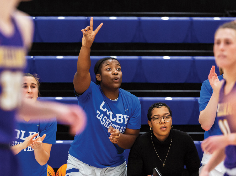 Adaobi Nebuwa signaling to her teammates during a basketball game at the Margaret M. Crook Center
