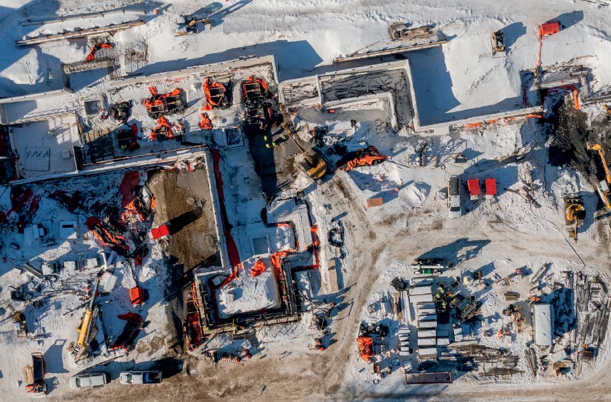 drone image of the residential hall under construction